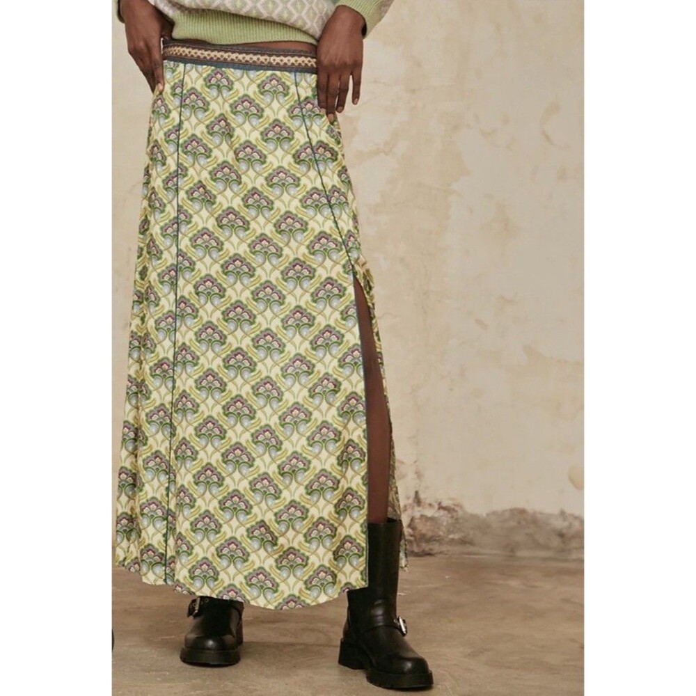 NWT NKN Nekane Hema Art Deco Boho Midi Skirt Beaded Trim Lined Size Medium